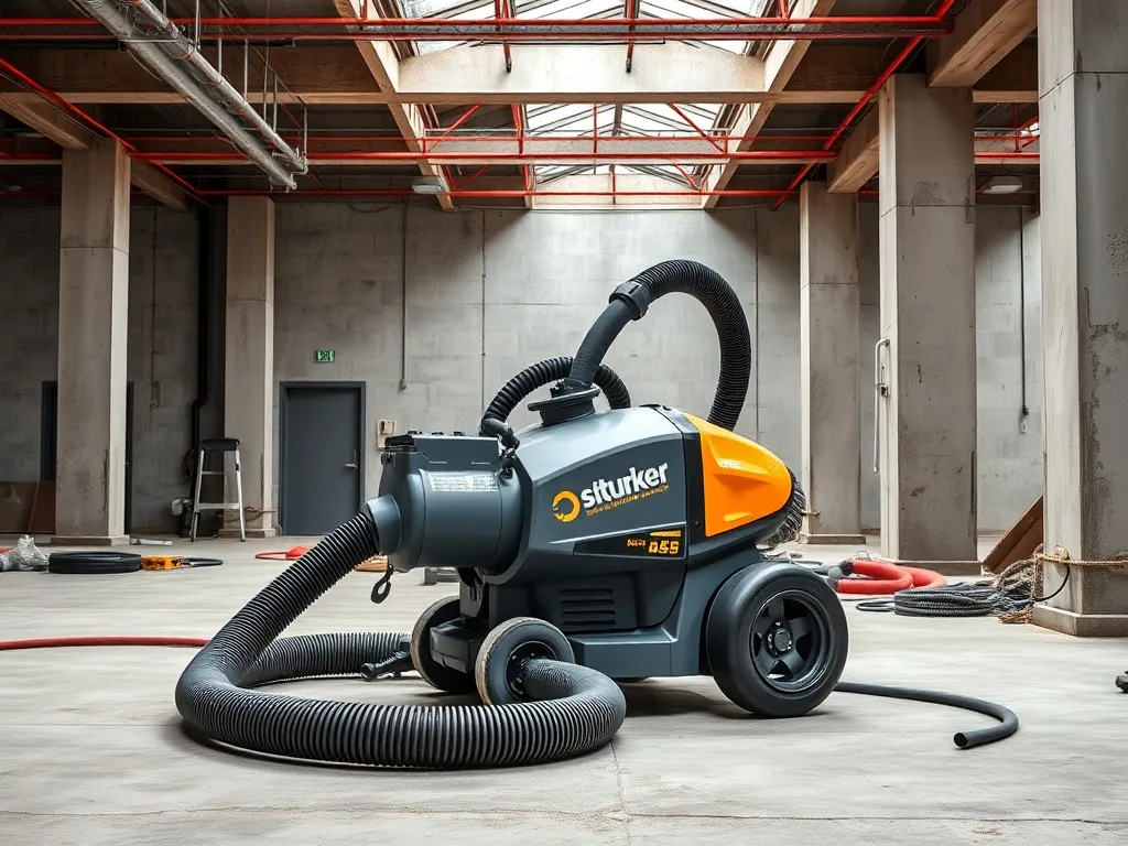 Industrial vacuum cleaner with long hose in a modern constru