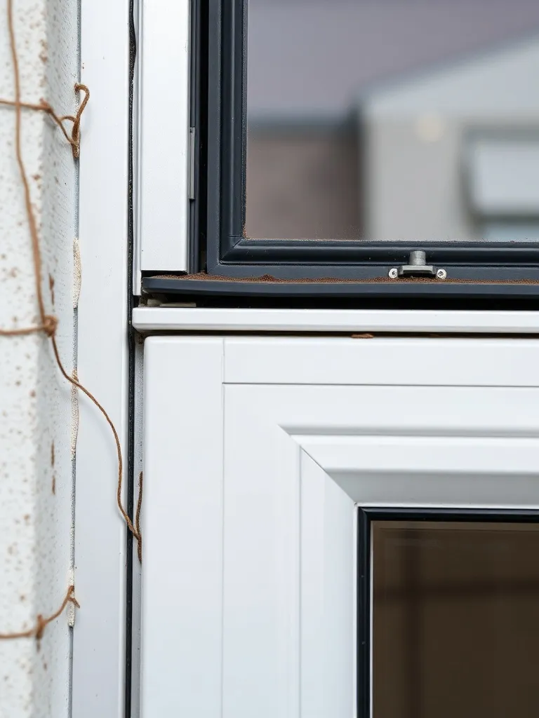Close-up of a window frame under inspection, showing the rub