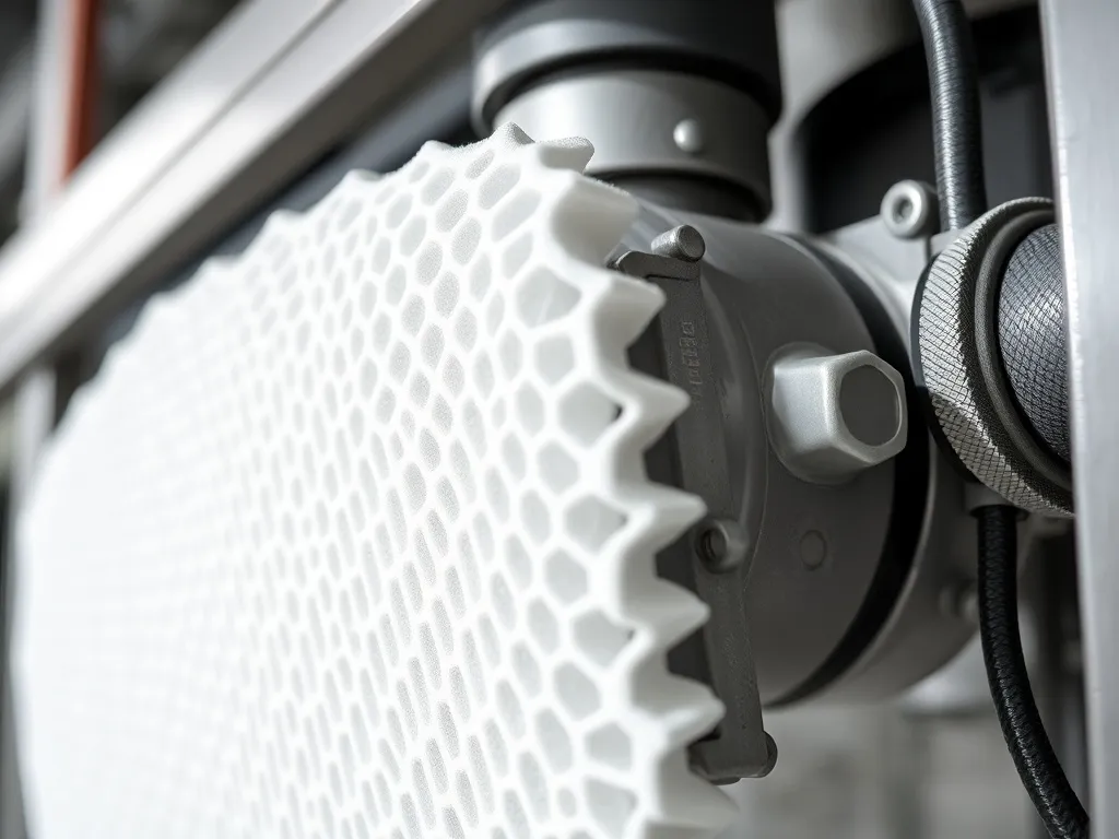 Industrial HEPA filter close up, macro photography, technica