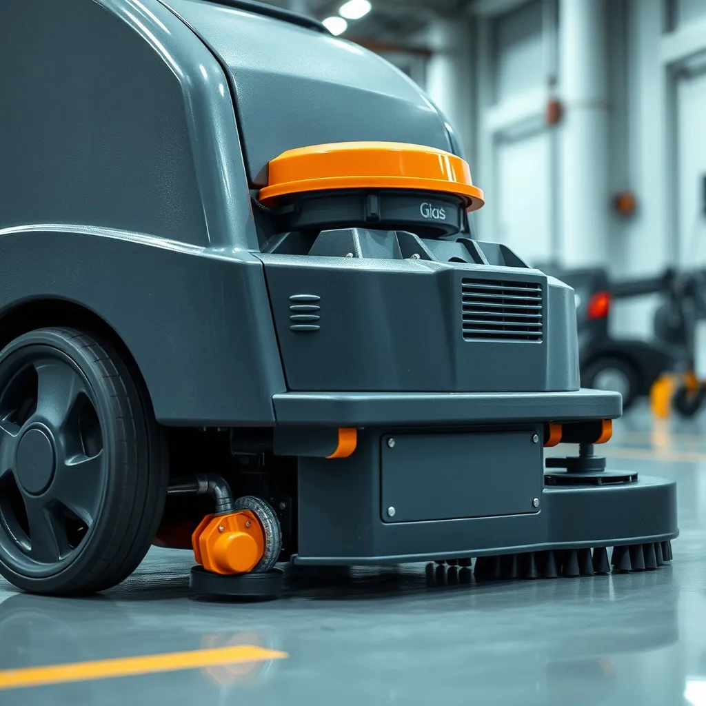 Close-up of professional industrial floor cleaning machine w