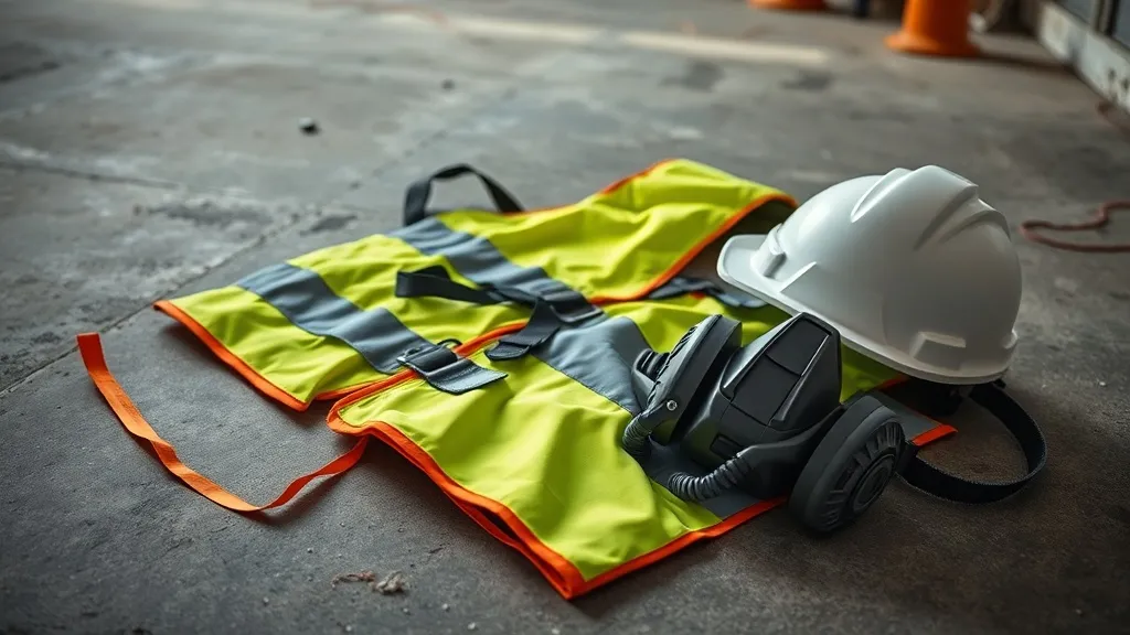 Industrial safety equipment, high-visibility vest, hard hat,