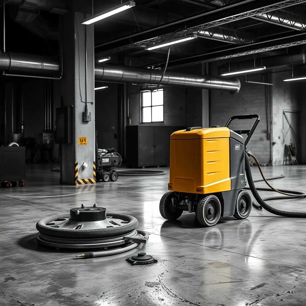 Industrial floor treatment process, professional cleaning eq